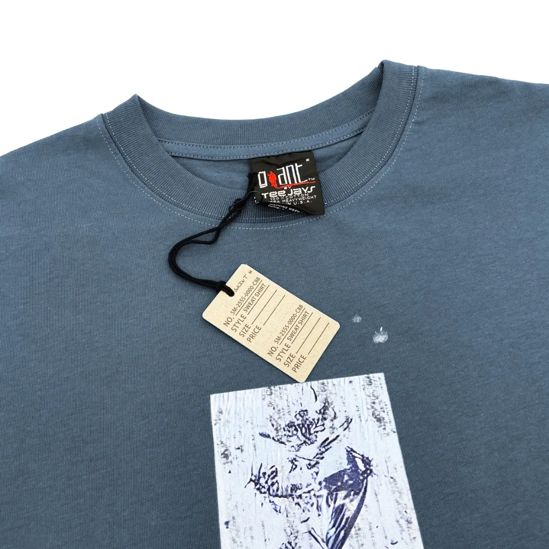 Saint Michael SCHOOL niche print distressed retro Vintage loose short-sleeved top with digital white ink direct printing, the fabric is breathable and the pattern is three-dimensional and clear. Fabric: Double yarn 240g Style number: S918 Size: S-M-L-XL Color: Blue Price: P110